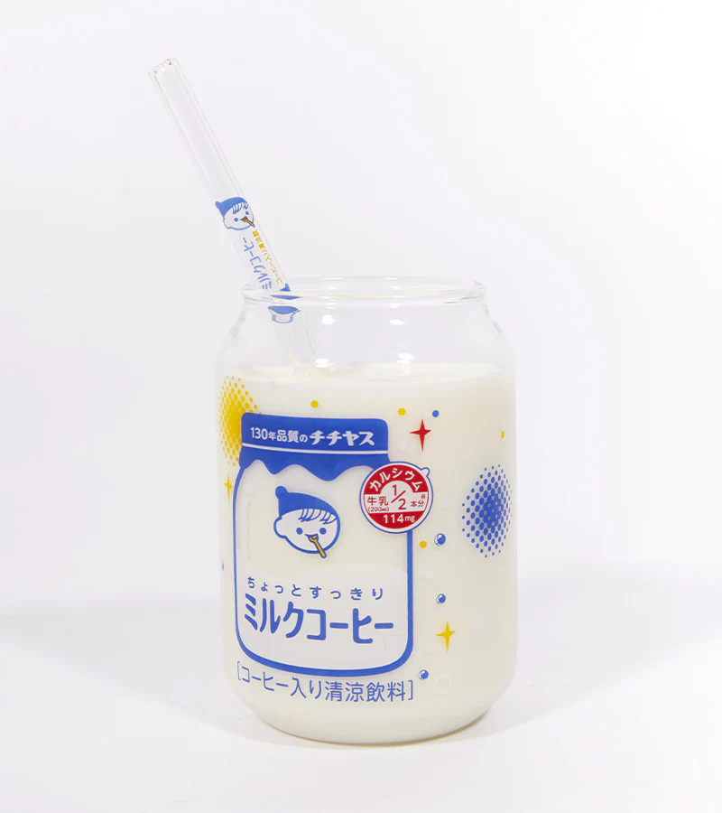 Verre Kawaii Rétro “Milk Cup” + Paille - Image 2